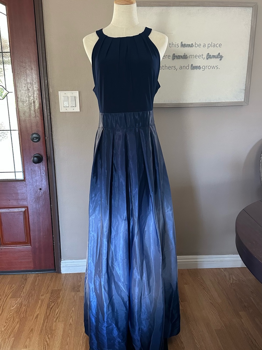SLNY Navy Ombre Halter Maxi Dress